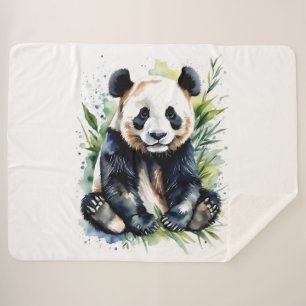 Beautiful Watercolor Panda Bear Sherpa Blanket