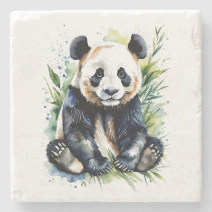 Beautiful Watercolor Panda Bear Stone Coaster
