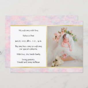 Beautiful Watercolor Pink Birth Announcement