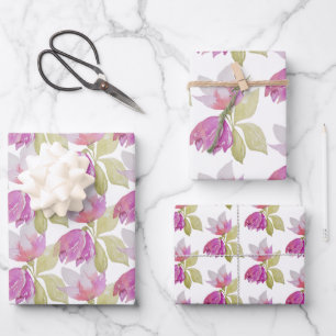 Beautiful Watercolor Pink Flowers Hand-painted Wrapping Paper Sheet