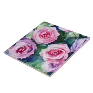 Beautiful Watercolor Pink Rose Popular Collection Ceramic Tile