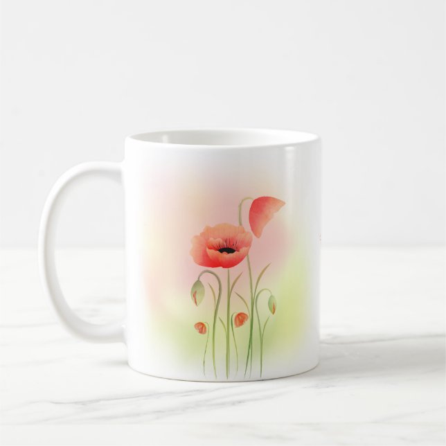 Beautiful Watercolor Poppy Flower Coffee Mug (Left)