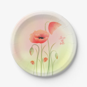 Beautiful Watercolor Poppy Flower Paper Plate