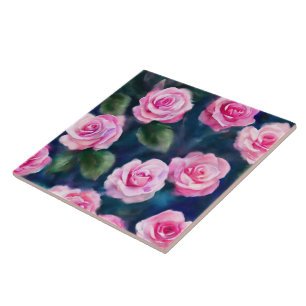 Beautiful Watercolor Popular Pink Roses Collection Ceramic Tile