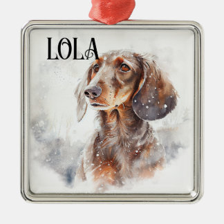 BEAUTIFUL WATERCOLOR RED DACHSHUND DOG METAL ORNAMENT