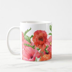 Beautiful Watercolor Red Pink Poppies Floral Coffee Mug