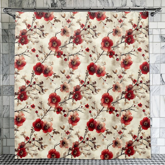 Beautiful Watercolor Red PinkFloral Shower Curtain (Creator Uploaded)