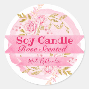 Beautiful Watercolor Rose Scent Soy Candle Labels
