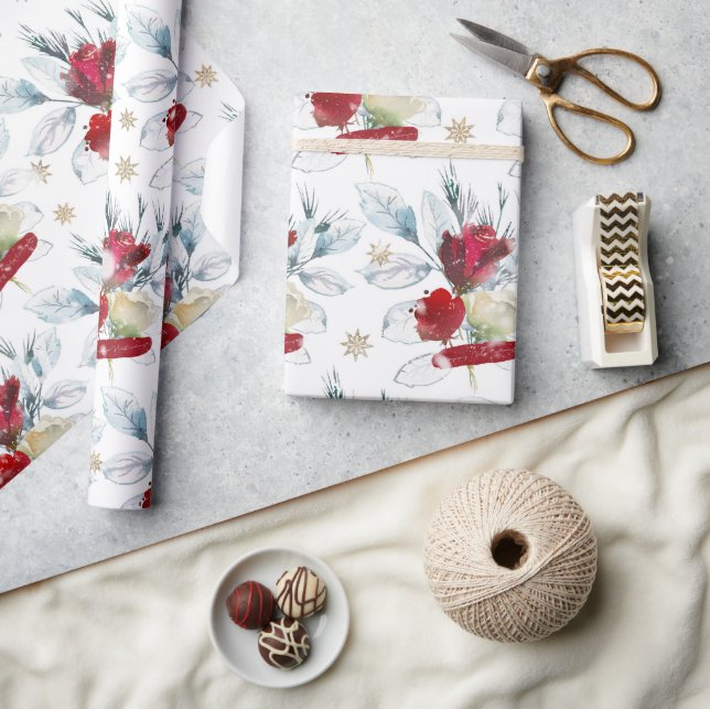 Beautiful watercolor rose with winter vibes wrapping paper (Crafts)