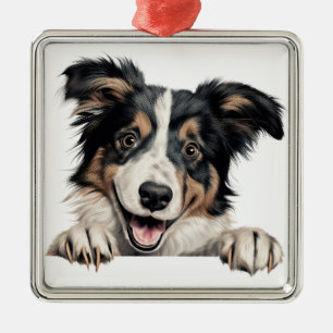 BEAUTIFUL WATERCOLOR ROUGH COLLIE DOG METAL ORNAMENT