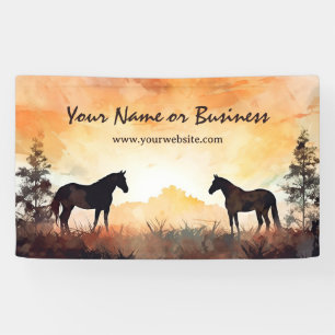 Beautiful Watercolor Silhouette Horses in Field Banner