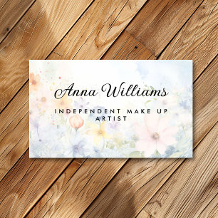 Beautiful Watercolor Spring Flower Make Up Artist Business Card