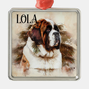 BEAUTIFUL WATERCOLOR ST BERNARD DOG FACE METAL ORNAMENT