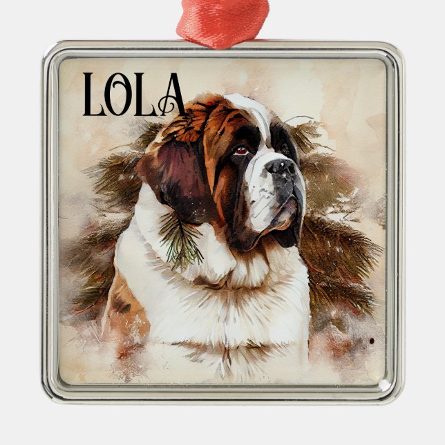 BEAUTIFUL WATERCOLOR ST BERNARD DOG FACE METAL ORNAMENT (Front)