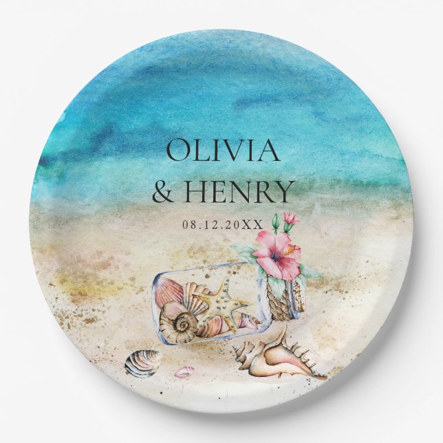 Beautiful Watercolor Starfish Beach Wedding  Paper Plate (Front)