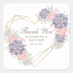 Beautiful Watercolor Succulents Wedding Thank You Square Sticker