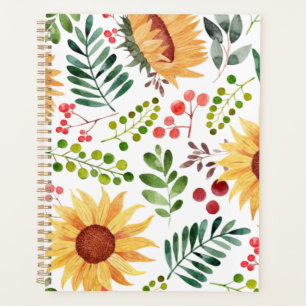Beautiful Watercolor Sunflowers and Berries Planner