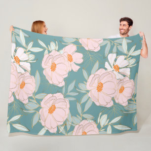 Beautiful watercolor sweet botanical blue pink fle fleece blanket