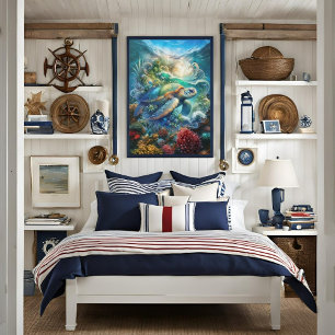 Beautiful Watercolor Swimming Sea Turtle Canvas Print