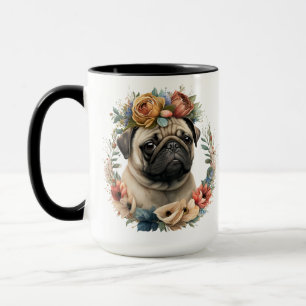 BEAUTIFUL WATERCOLOR TAN PUG DOG FACE MUG