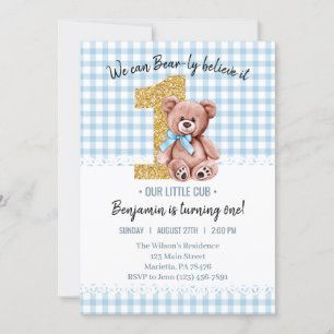 Beautiful Watercolor Teddy Bear 1st Birthday Invitation