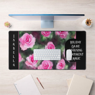 Beautiful Watercolor Trendy Pink Roses Collection Desk Mat