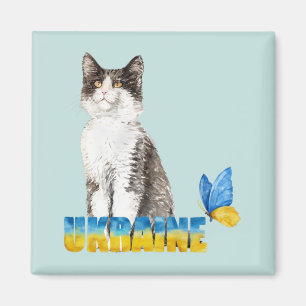 Beautiful Watercolor Ukraine Cat and Butterfly Magnet