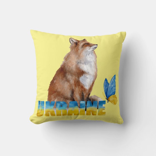 Beautiful Watercolor Ukraine Fox and Butterfly   Cushion (Front)