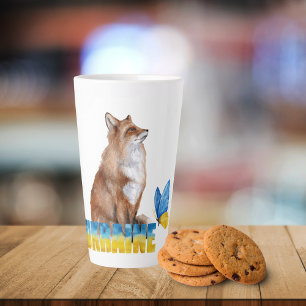Beautiful Watercolor Ukraine Fox and Butterfly  Latte Mug