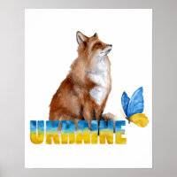 Beautiful Watercolor Ukraine Fox and Butterfly