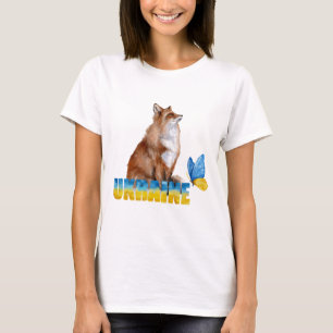 Beautiful Watercolor Ukraine Fox and Butterfly T-Shirt