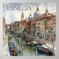 Beautiful Watercolor Venice Canal Travel
