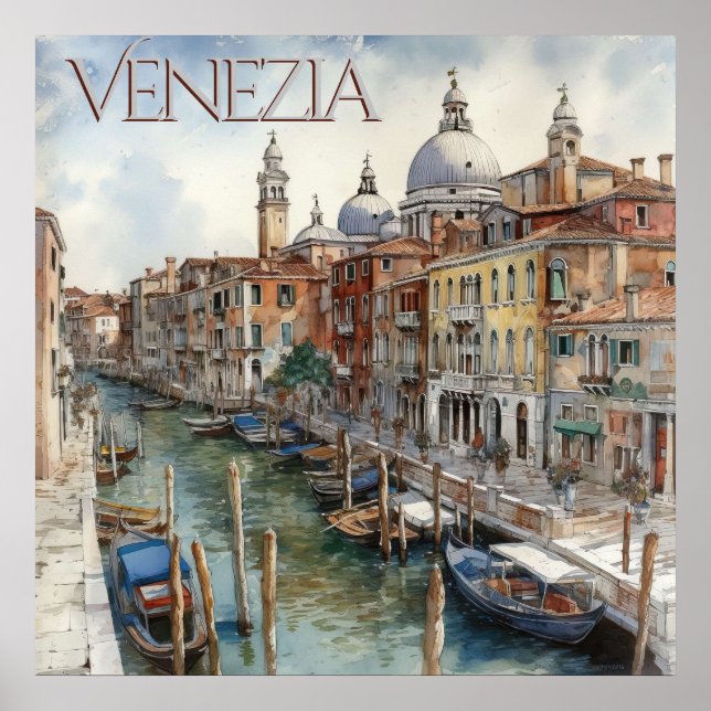 Beautiful Watercolor Venice Canal Travel Poster (Front)