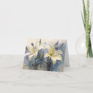 Beautiful Watercolor White Cream Purple Lillies Thank You Card
