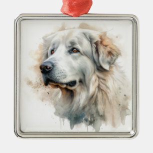 BEAUTIFUL WATERCOLOR WHITE GREAT PYRENEES DOG METAL ORNAMENT