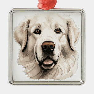 BEAUTIFUL WATERCOLOR WHITE GREAT PYRENEES DOG METAL ORNAMENT