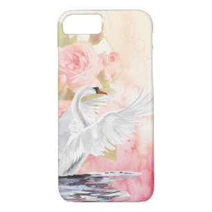 Beautiful Watercolor White Swan and Roses  iPhone 8/7 Case
