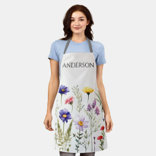 Beautiful Watercolor Wildflower Botanica  Apron