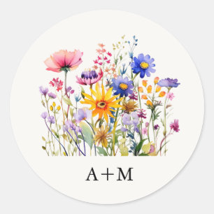 Beautiful Watercolor Wildflower Botanica Wedding Classic Round Sticker
