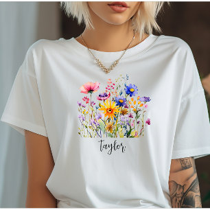 Beautiful Watercolor Wildflower Botanical Garden T-Shirt