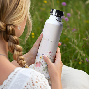 Beautiful Watercolor Wildflower Botanical Garden Water Bottle