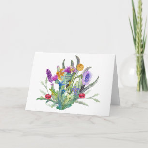 Beautiful Watercolor Wildflowers and Ladybugs Card