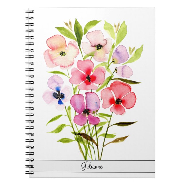 Beautiful Watercolor Wildflowers with Name Notebook (Front)