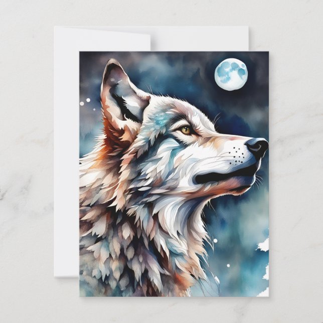Beautiful Watercolor Wolf Greeting Card (Front)