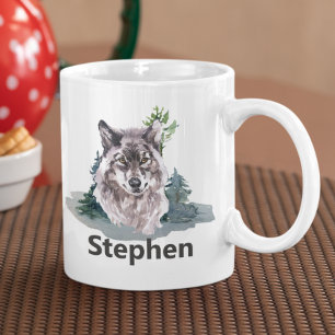 Beautiful Watercolor Wolf Personalised Name Coffee Mug