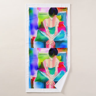 Beautiful Watercolor Woman Bath Towel Set