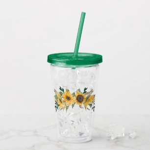 Beautiful Watercolor Yellow Sunflower Floral Acrylic Tumbler