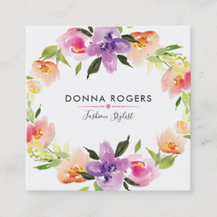 Beautiful Watercolors Flowers Wreath Square Business Card