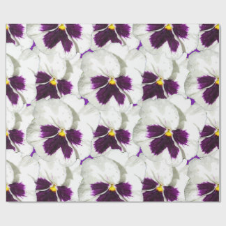 beautiful watercolour collage of white pansies wrapping paper