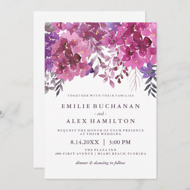 Beautiful Watercolour Hydrangeas and Botanicals Invitation (Front/Back)